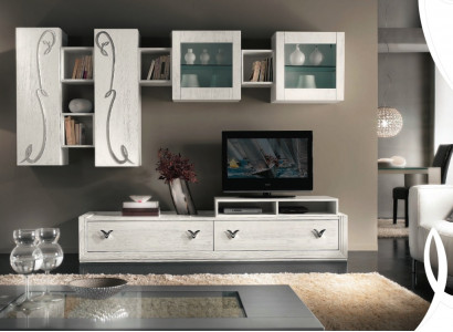 Wunnwand Vitrin RTV Säitendësch Schaf Wand Modern TV Holz Garnitur Set Miwwelen